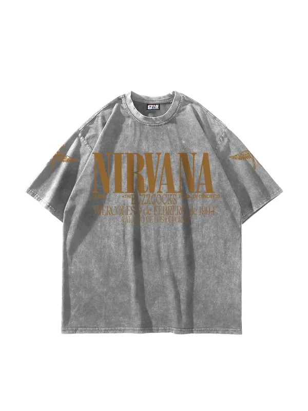 Yıkamalı Beyaz Nirvana Sırt Baskılı Unisex Oversize Tshirt