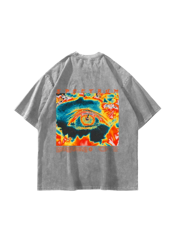 Yıkamalı Beyaz Spectrum Baskılı Oversize Unisex Tshirt