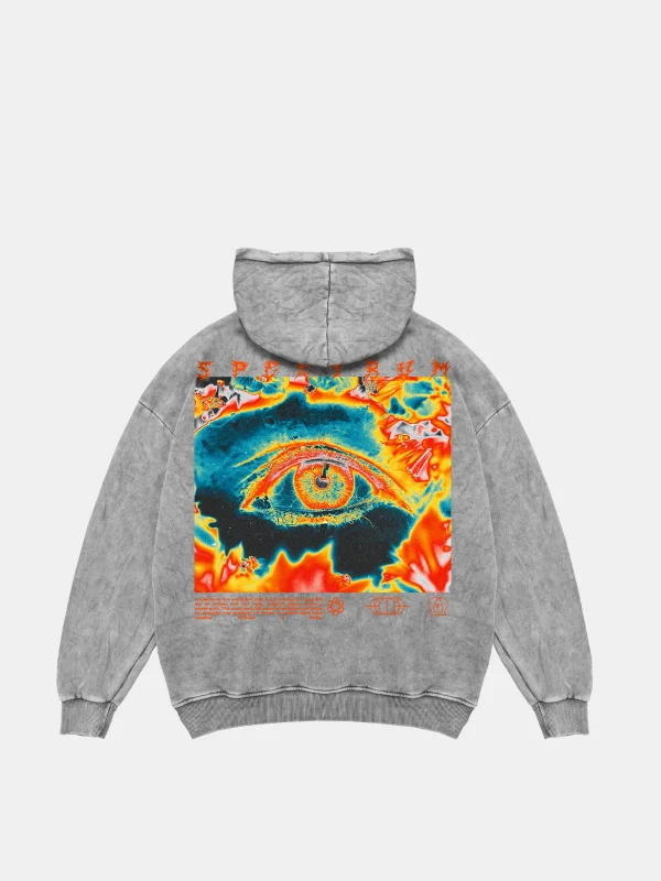 Yıkamalı Beyaz Spectrum Sırt Baskılı Oversize Unisex Hoodie