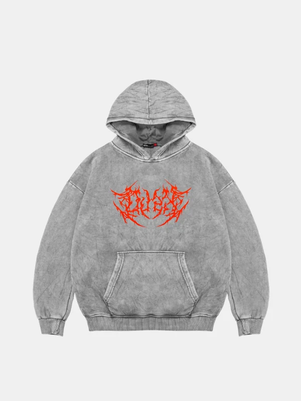 Yıkamalı Beyaz Kırmızı Dusk Baskılı Oversize Unisex Hoodie