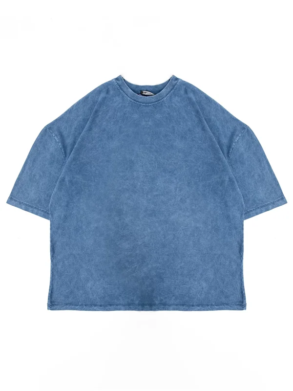 Yıkamalı Mavi Basic Oversize Unisex Tshirt