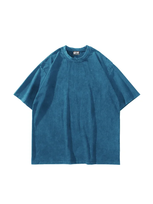 Yıkamalı Mavi Basic Oversize Unisex Tshirt