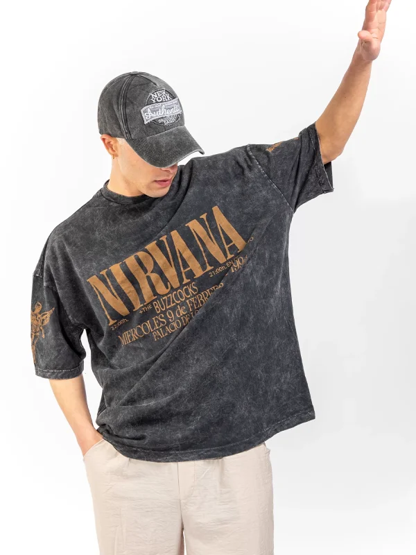 Yıkamalı Nirvana Sırt Baskılı Unisex Oversize Tshirt