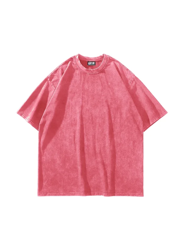 Özel Tasarım Yıkamalı Pembe Basic Oversize Unisex Tshirt