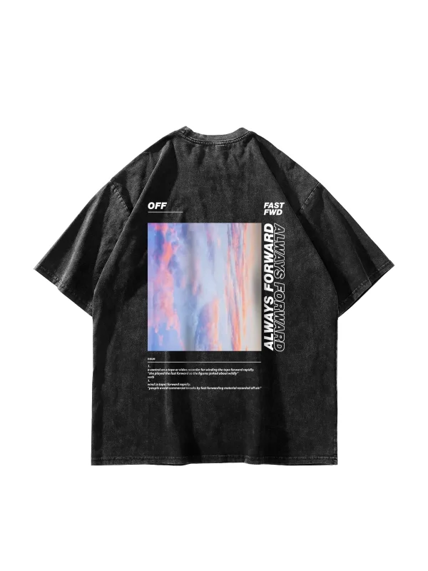 Yıkamalı Siyah 1989 Sırt Baskılı Oversize Unisex Tshirt