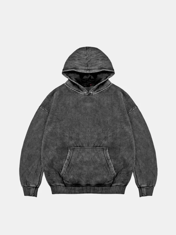 Yıkamalı Siyah Basic Oversize Unisex Hoodie
