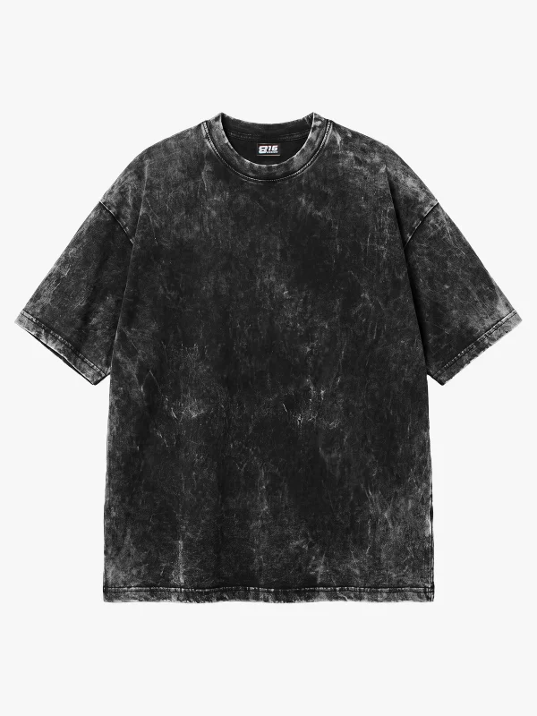 Yıkamalı Siyah Basic Oversize Unisex Tshirt
