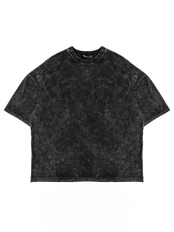 Yıkamalı Siyah Basic Oversize Unisex Tshirt