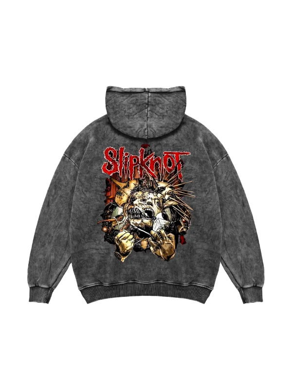Yıkamalı Siyah Slipknot Sırt Baskılı Oversize Unisex Hoodie