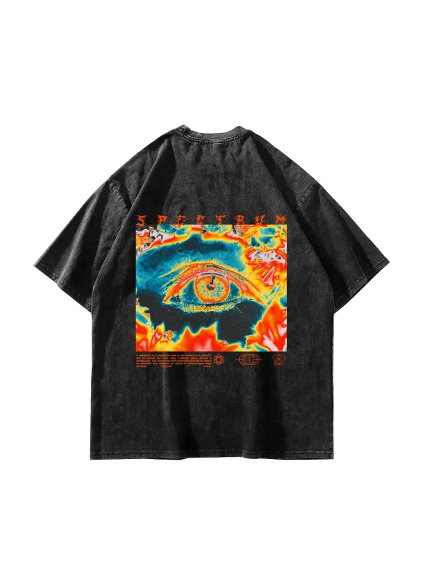 Yıkamalı Siyah Spectrum Baskılı Oversize Unisex Tshirt