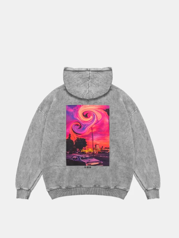 Yıkamalı Beyaz Summer Love Sırt Baskılı Oversize Unisex Hoodie