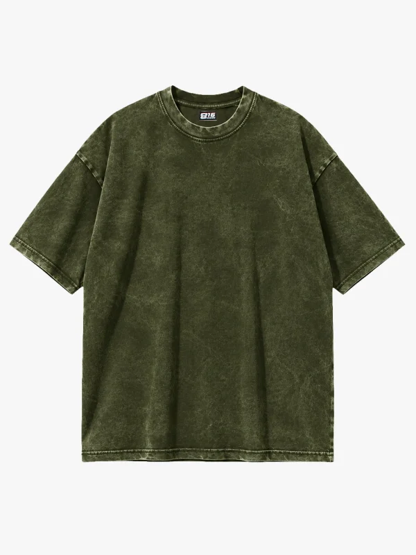 Yıkamalı Yeşil Basic Oversize Unisex Tshirt