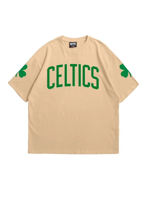 Yonca Baskılı Bej Oversize Unisex Tshirt