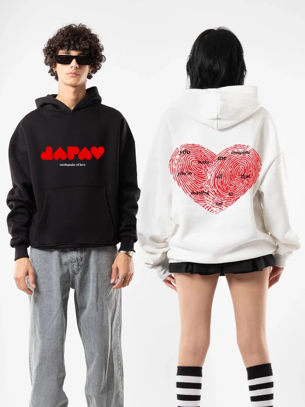 You Make Me Complete Baskılı Oversize Unisex Beyaz Hoodie