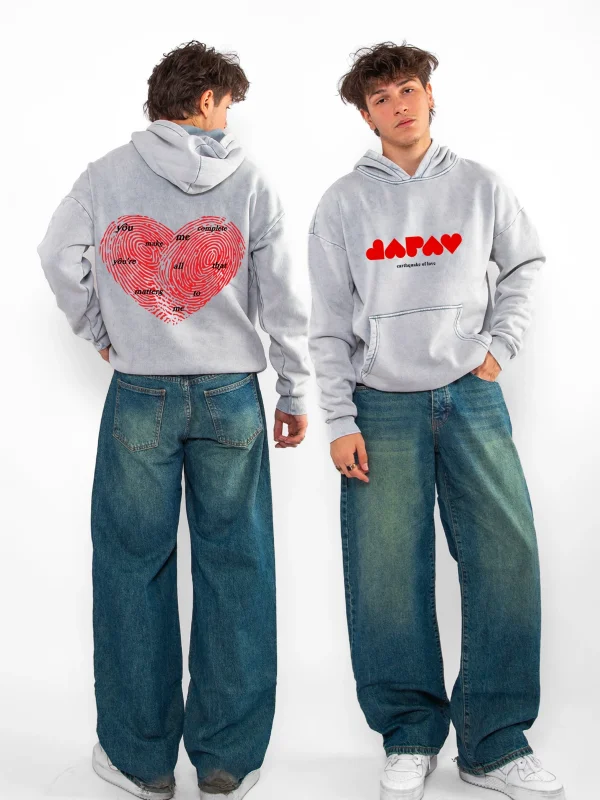 You Make Me Complete Baskılı Oversize Unisex Yıkamalı Beyaz Hoodie