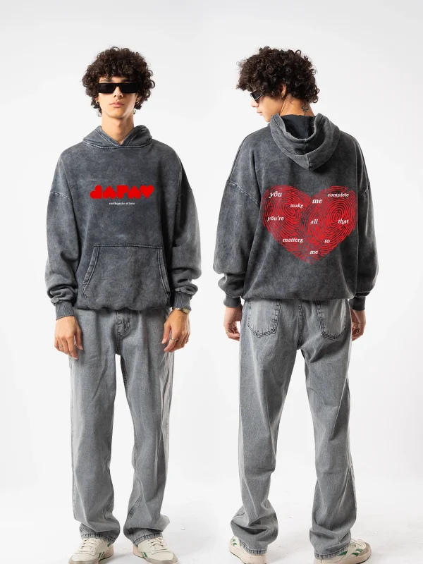 You Make Me Complete Baskılı Oversize Unisex Yıkamalı Siyah Hoodie