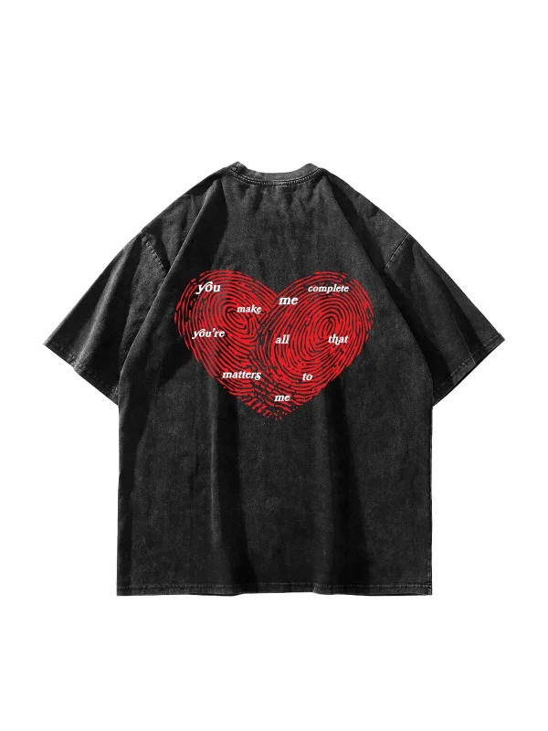 You Make Me Complete Baskılı Oversize Unisex Yıkamalı Siyah Tshirt