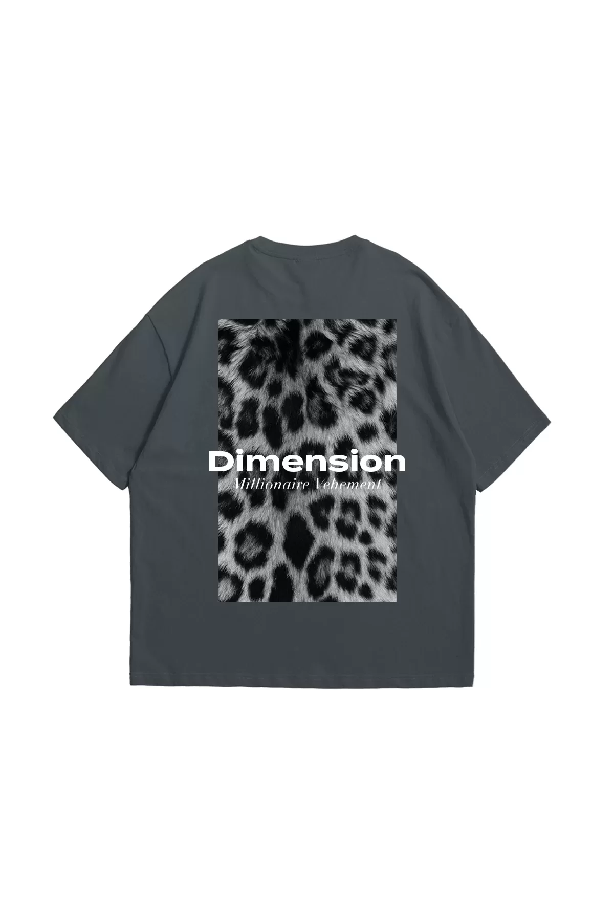 V2 Dimension Baskılı Hayvan Desenli 24/1 Oversize Unisex Antrasit Tshirt