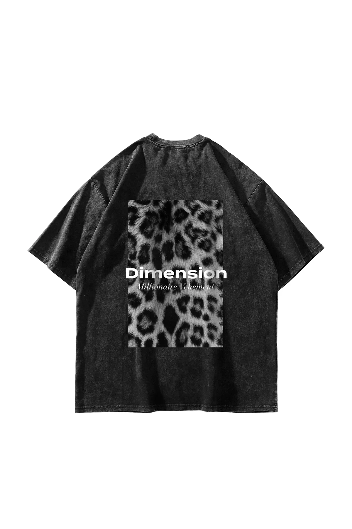 V2 Dimension Baskılı Hayvan Desenli 24/1 Oversize Unisex Yıkamalı Siyah Tshirt