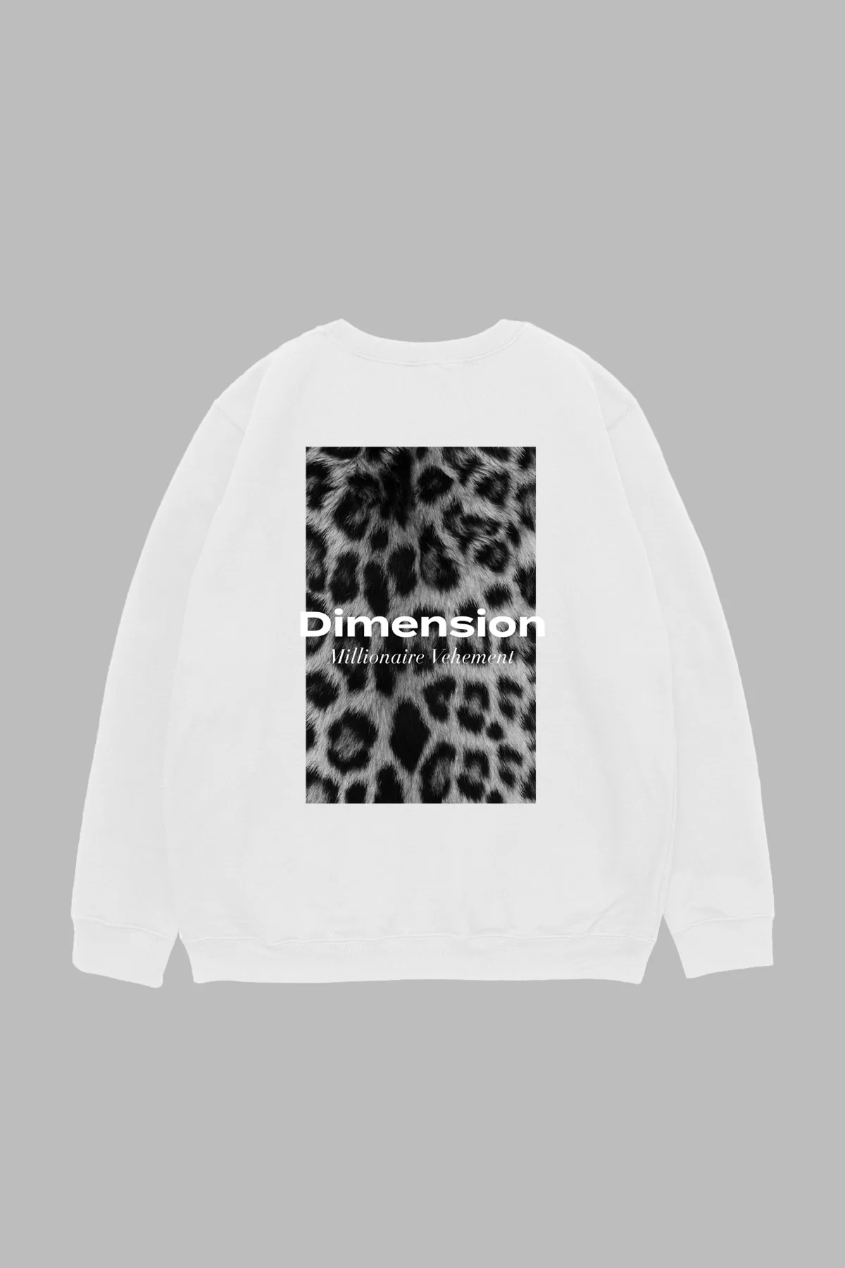 V2 Dimension Leopar Baskılı Beyaz Oversize Unisex Sweatshirt