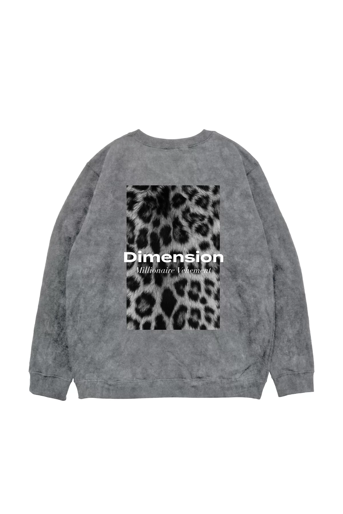 V2 Dimension Leopar Baskılı Yıkamalı Beyaz Oversize Unisex Sweatshirt