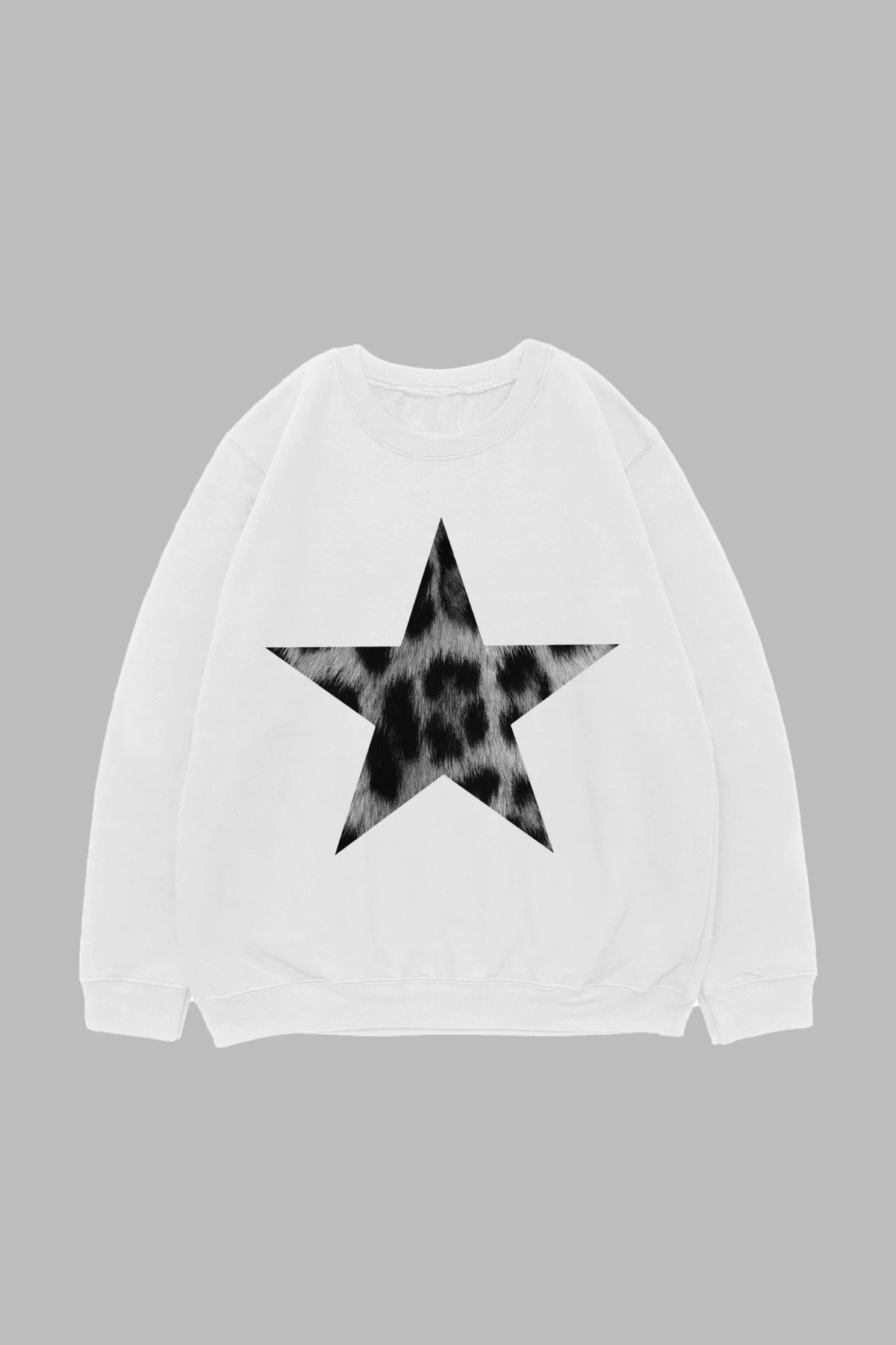 V2 Starz Leopar Baskılı Beyaz Oversize Unisex Sweatshirt