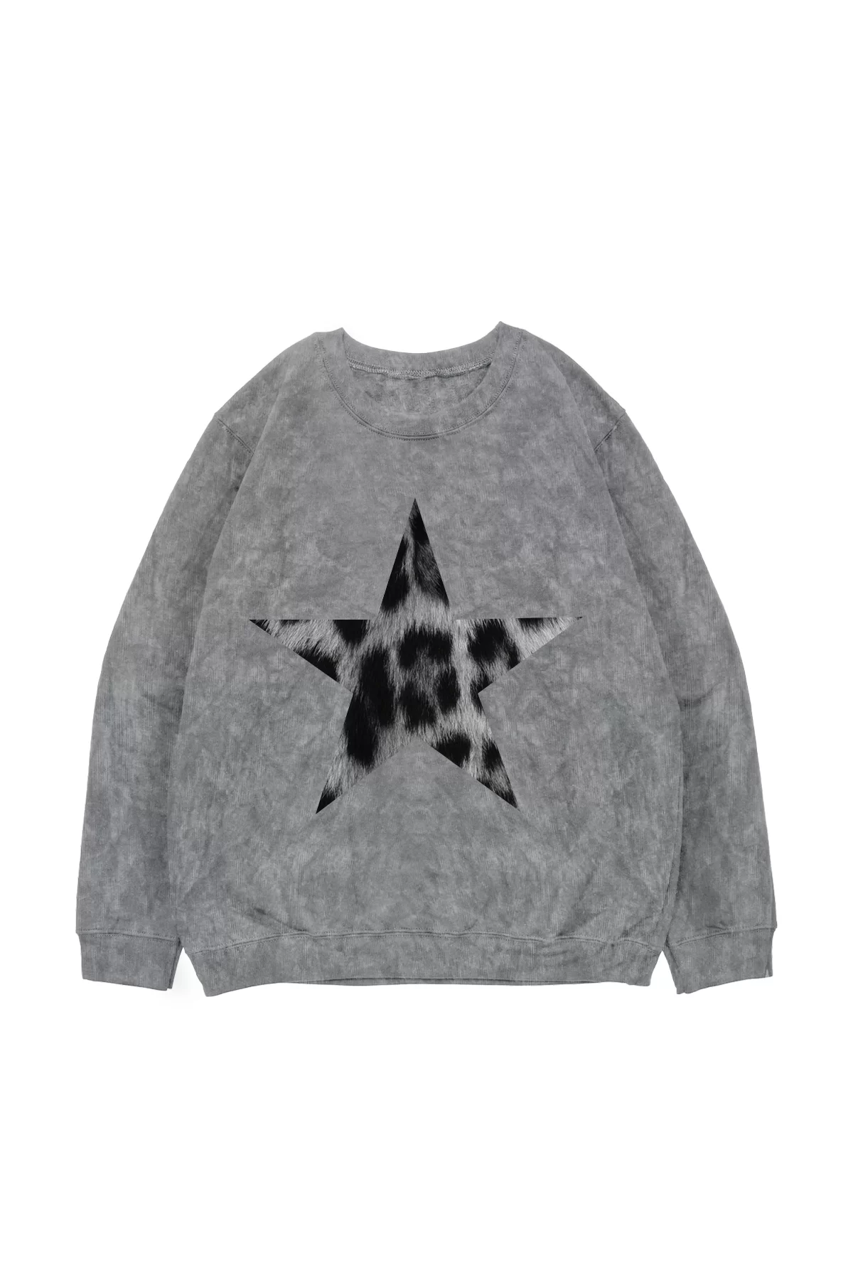 V2 Starz Leopar Baskılı Yıkamalı Beyaz Oversize Unisex Sweatshirt