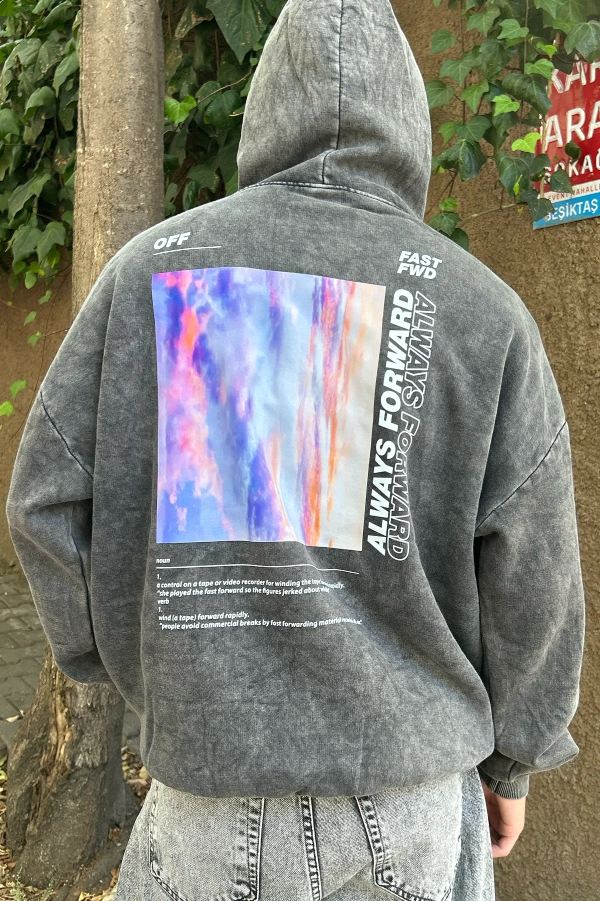 1989 Sırt Baskılı Oversize Unisex Premium Yıkamalı Siyah Hoodie