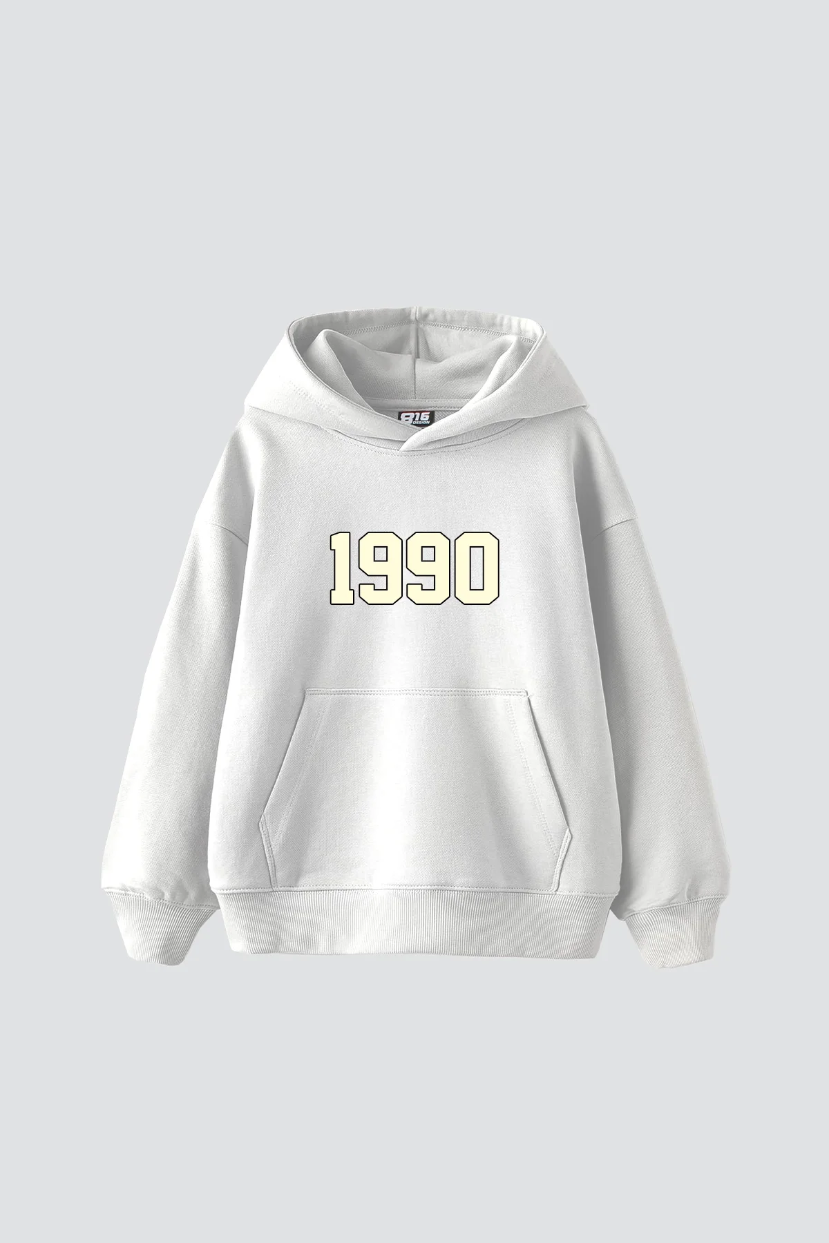 1990 Baskılı Oversize Unisex Beyaz Hoodie