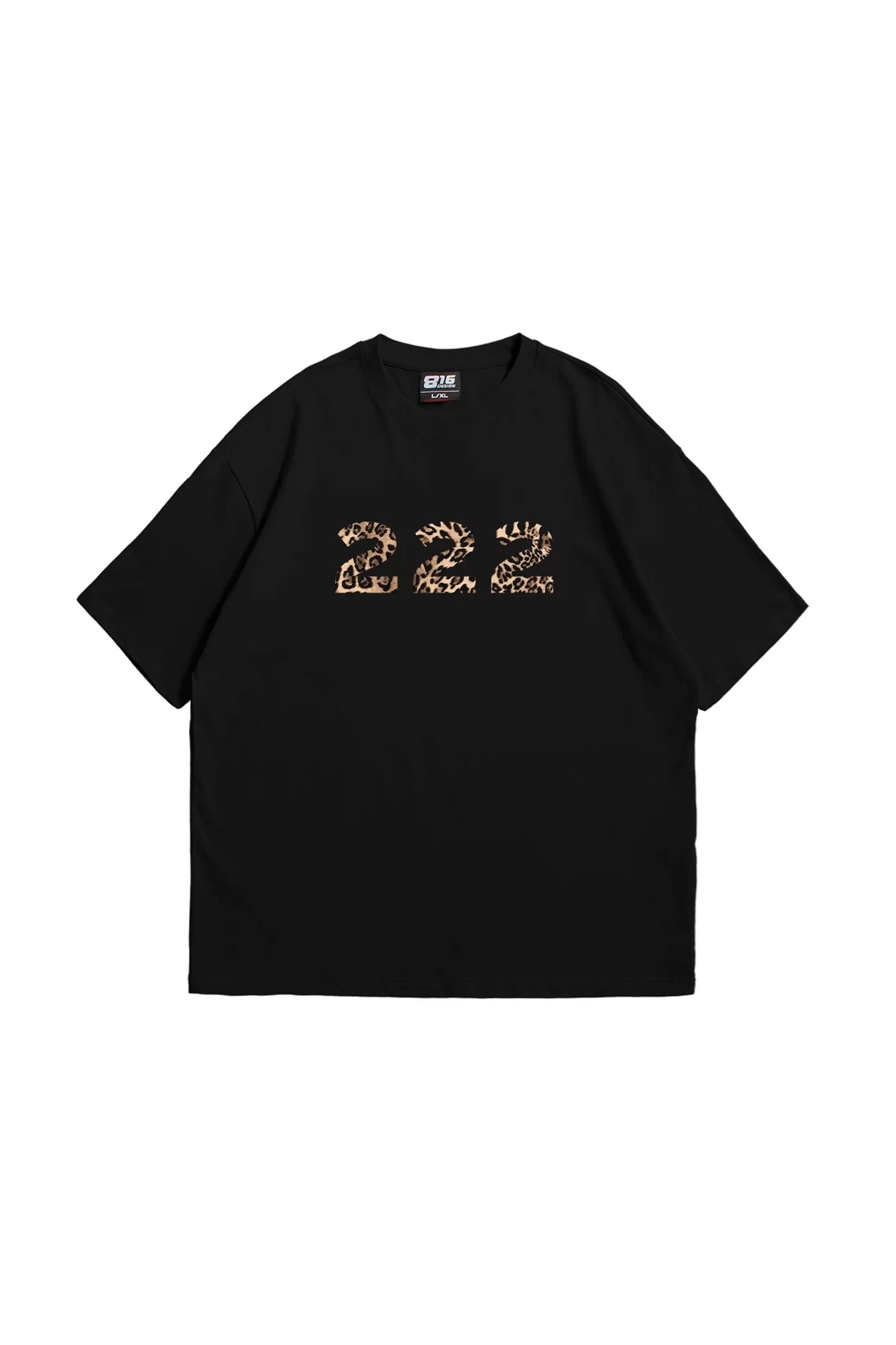 222 Leopar Baskılı Oversize Unisex Premium Siyah Tshirt