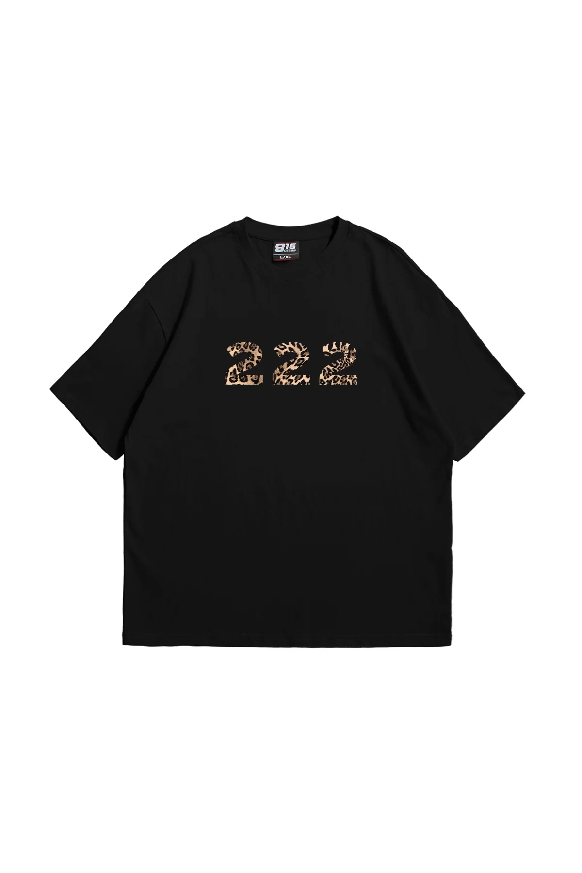 222 Leopar Baskılı Oversize Unisex Siyah Tshirt