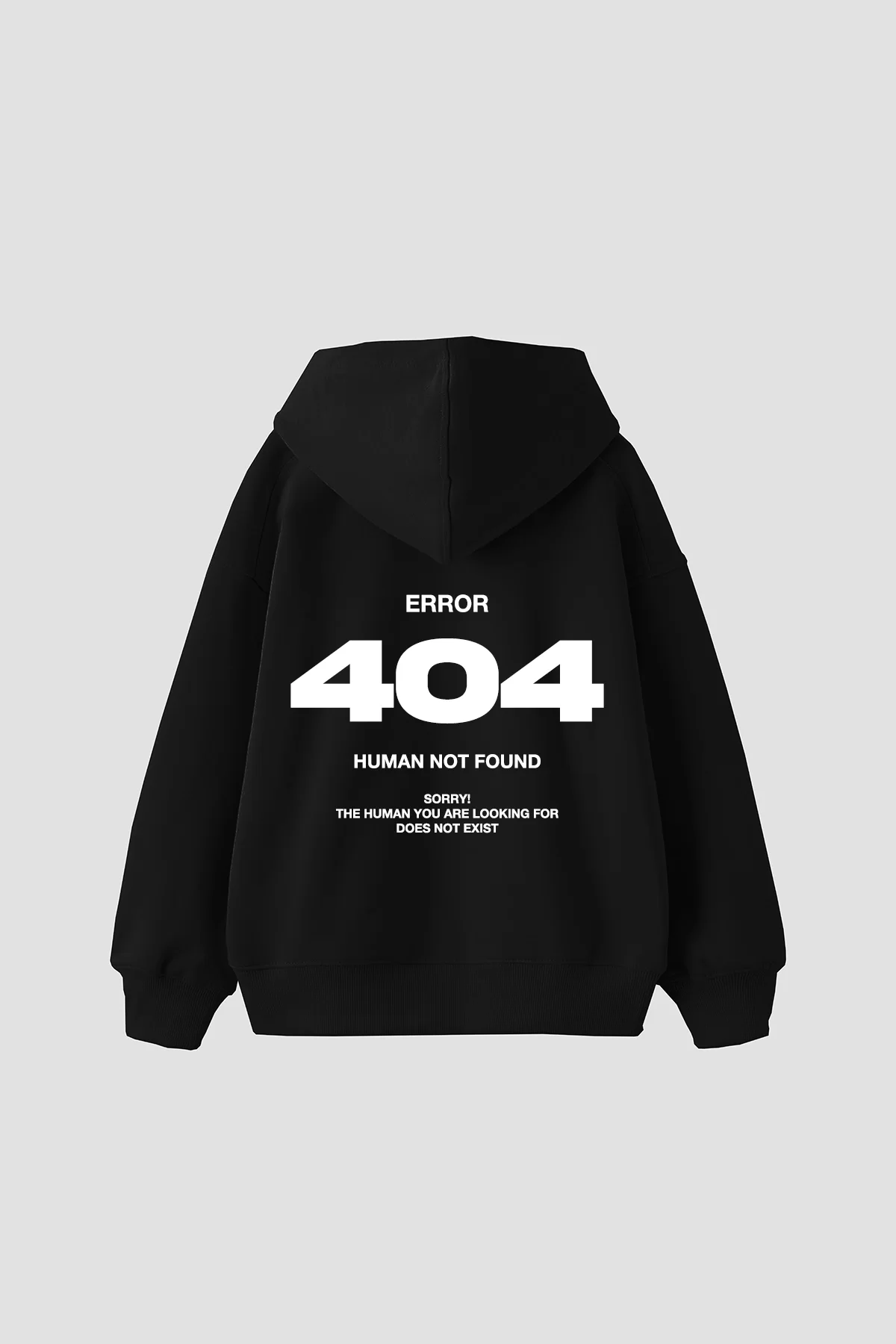 404 Error Baskılı Oversize Unisex Premium Siyah Hoodie