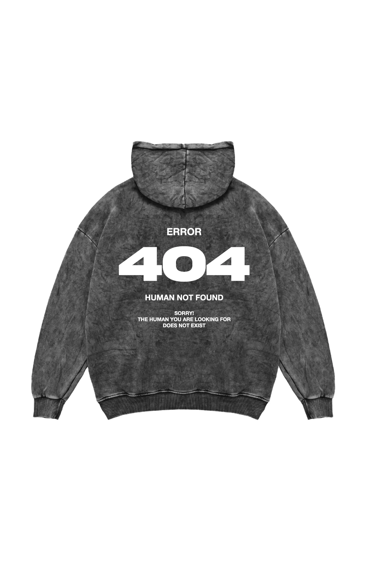 404 Error Baskılı Oversize Unisex Premium Yıkamalı Siyah Hoodie