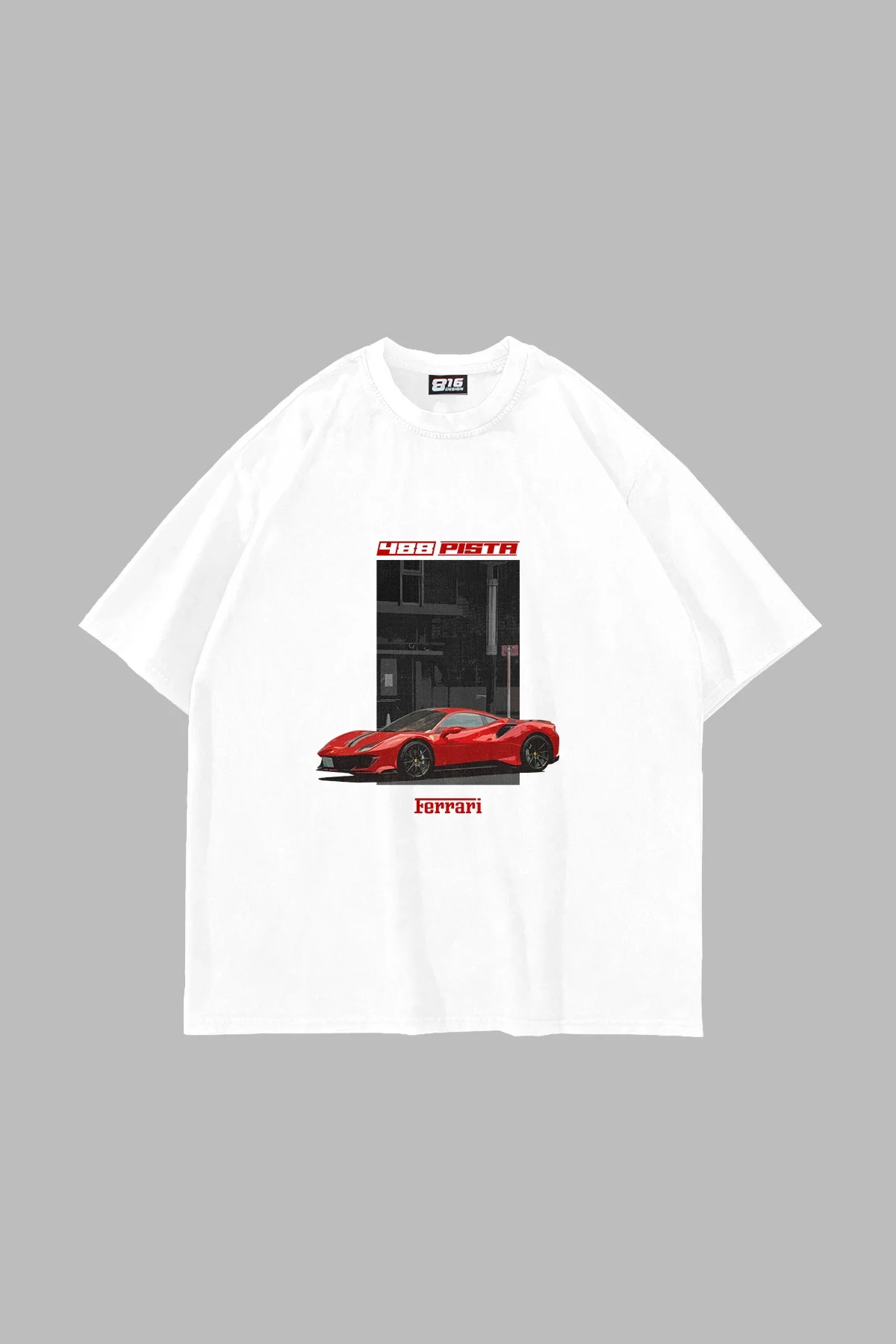 488 Pista Baskılı Oversize Unisex Beyaz Tshirt