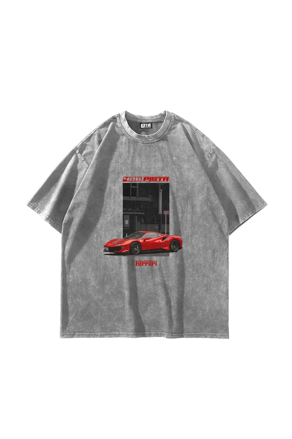 488 Pista Baskılı Oversize Unisex Yıkamalı Beyaz Tshirt