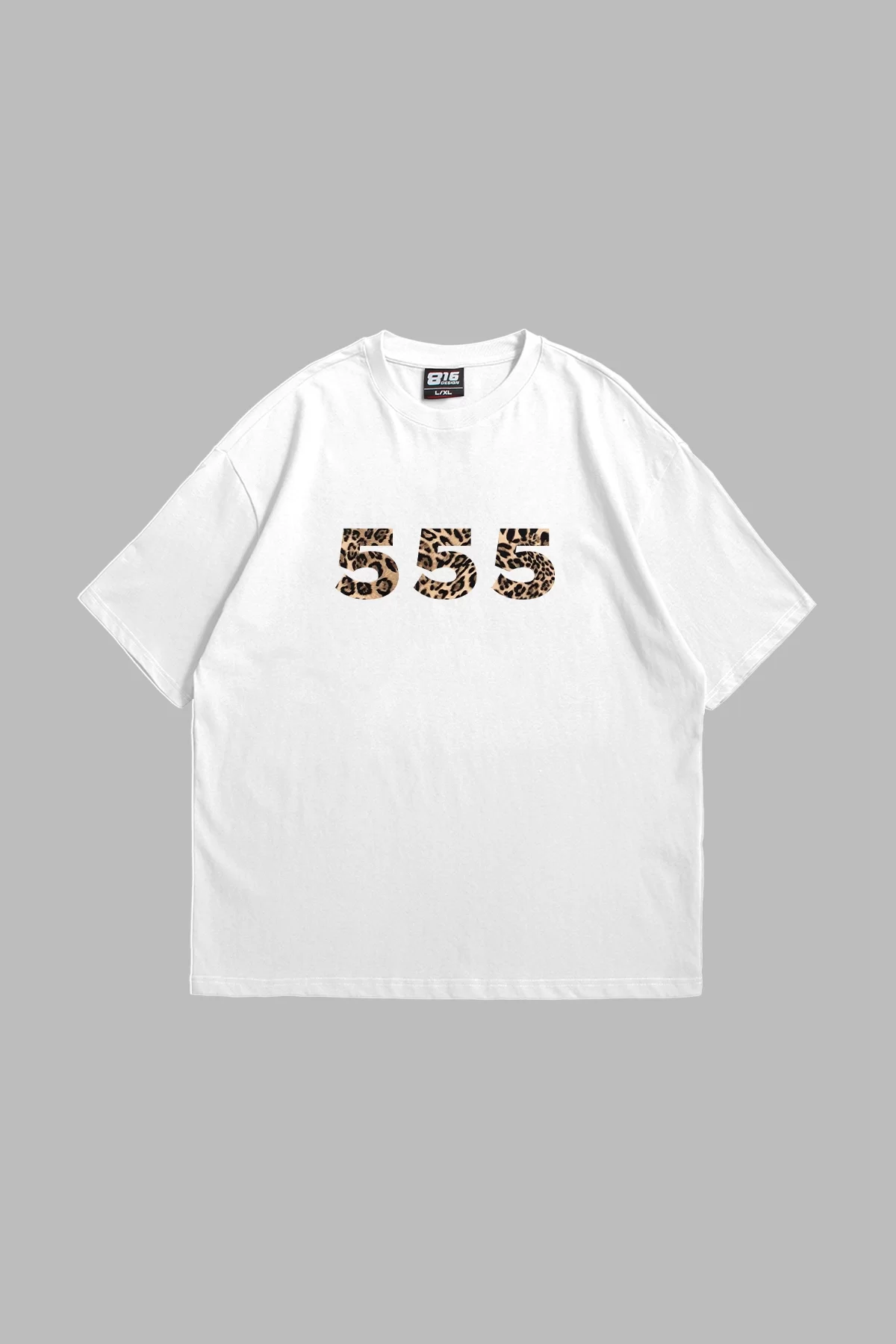 555 Baskılı Oversize Unisex Premium Beyaz Tshirt