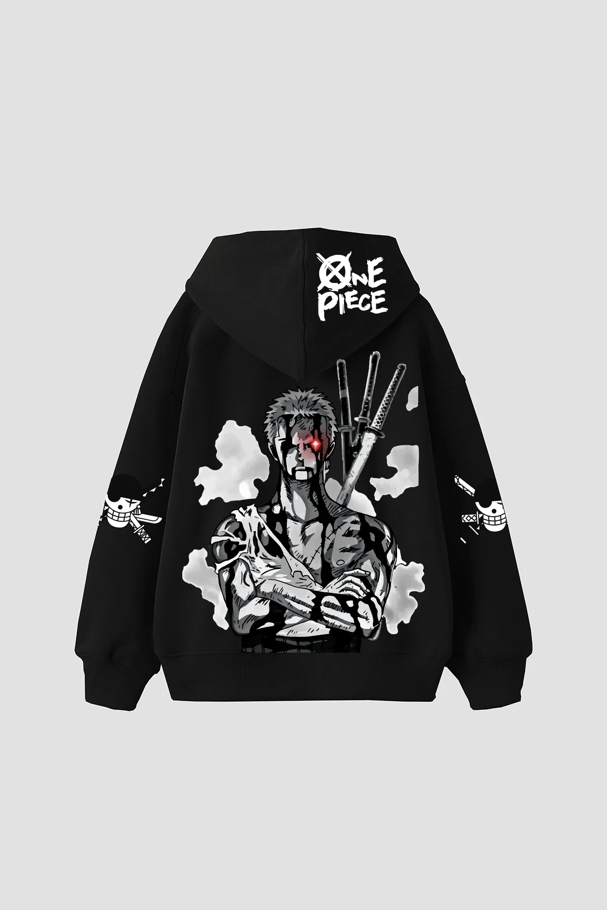 Roronoa Zoro Baskılı Oversize Unisex Siyah Hoodie