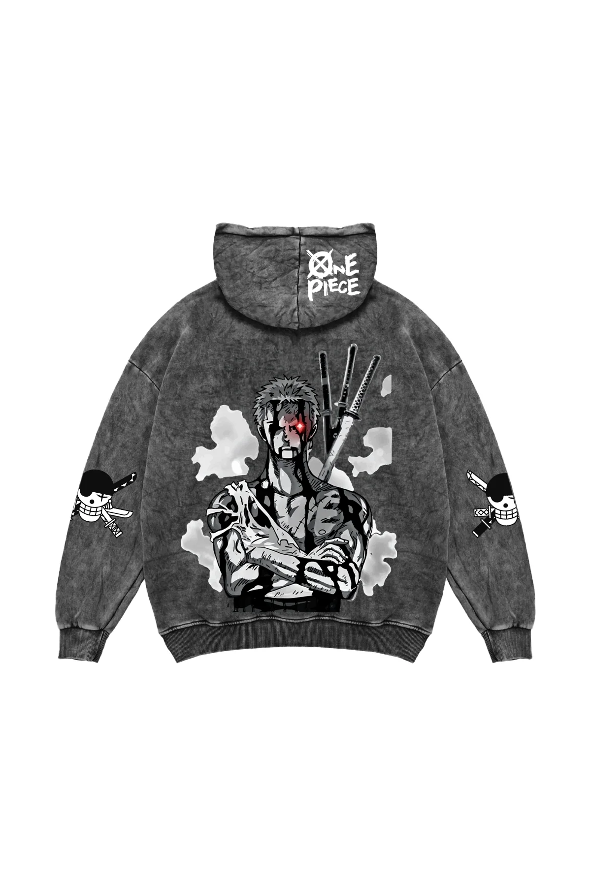 Roronoa Zoro Baskılı Oversize Unisex Yıkamalı Siyah Hoodie