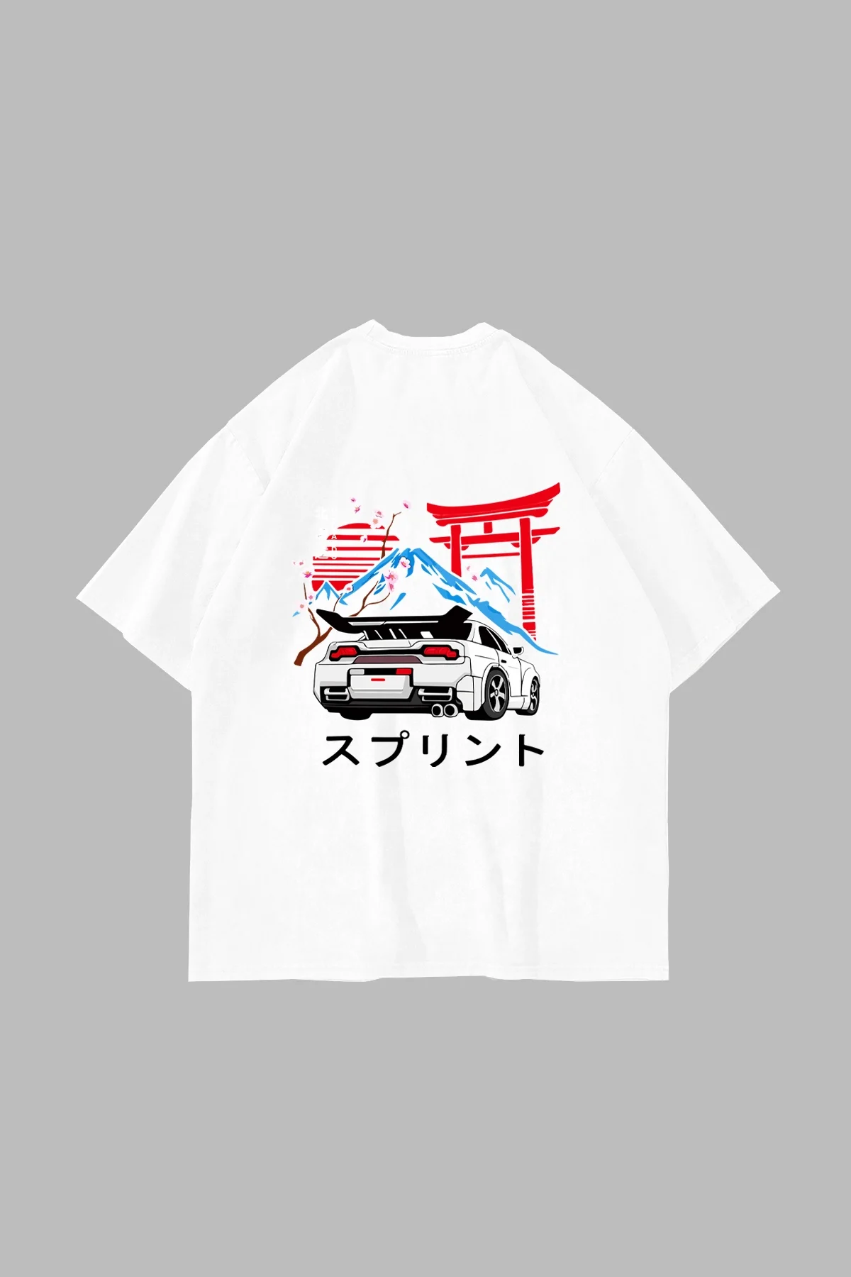 Japanese Honda Sakura Baskılı Oversize Unisex Beyaz Tshirt