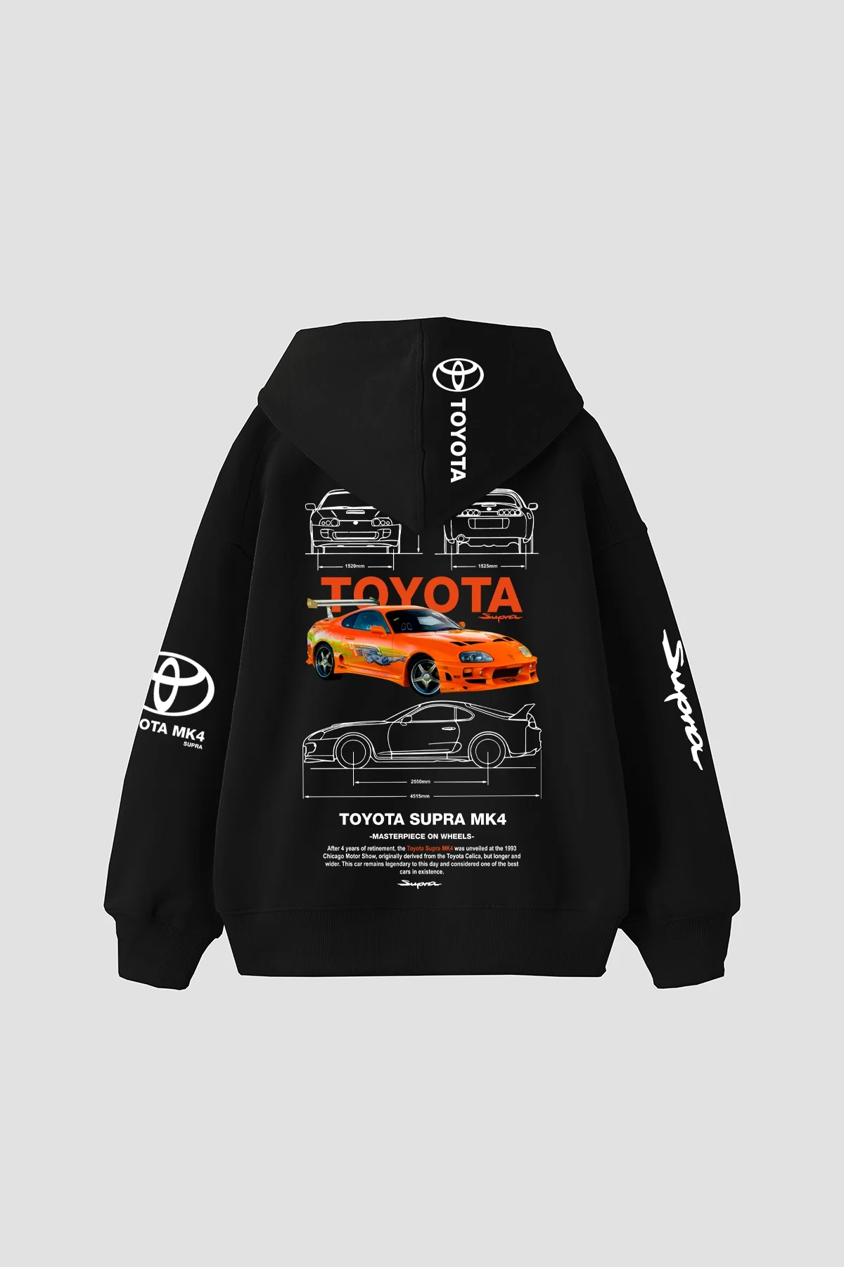 Masterpiece on Wheels Baskılı Oversize Unisex Siyah Hoodie