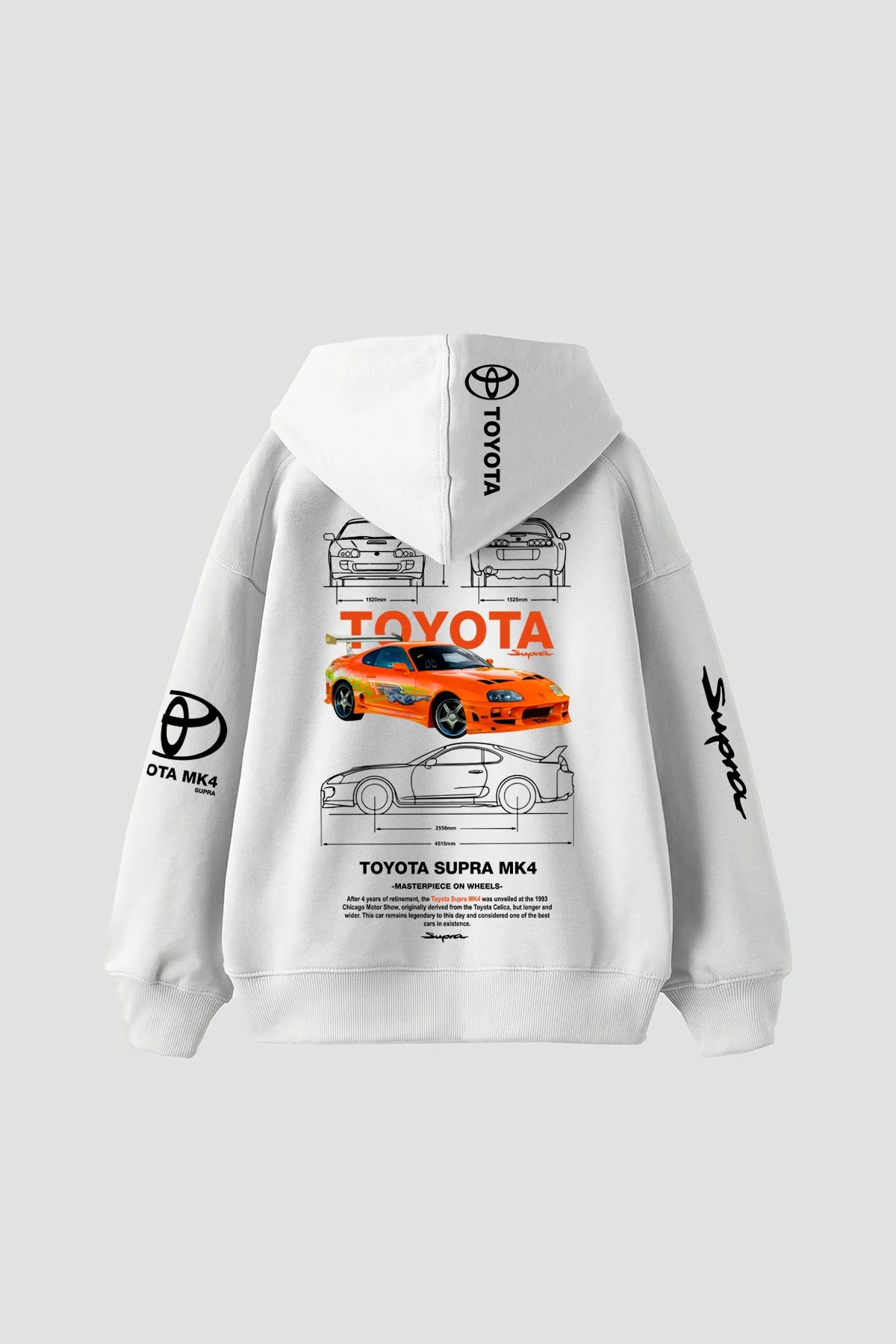 Masterpiece on Wheels Baskılı Oversize Unisex Beyaz Hoodie