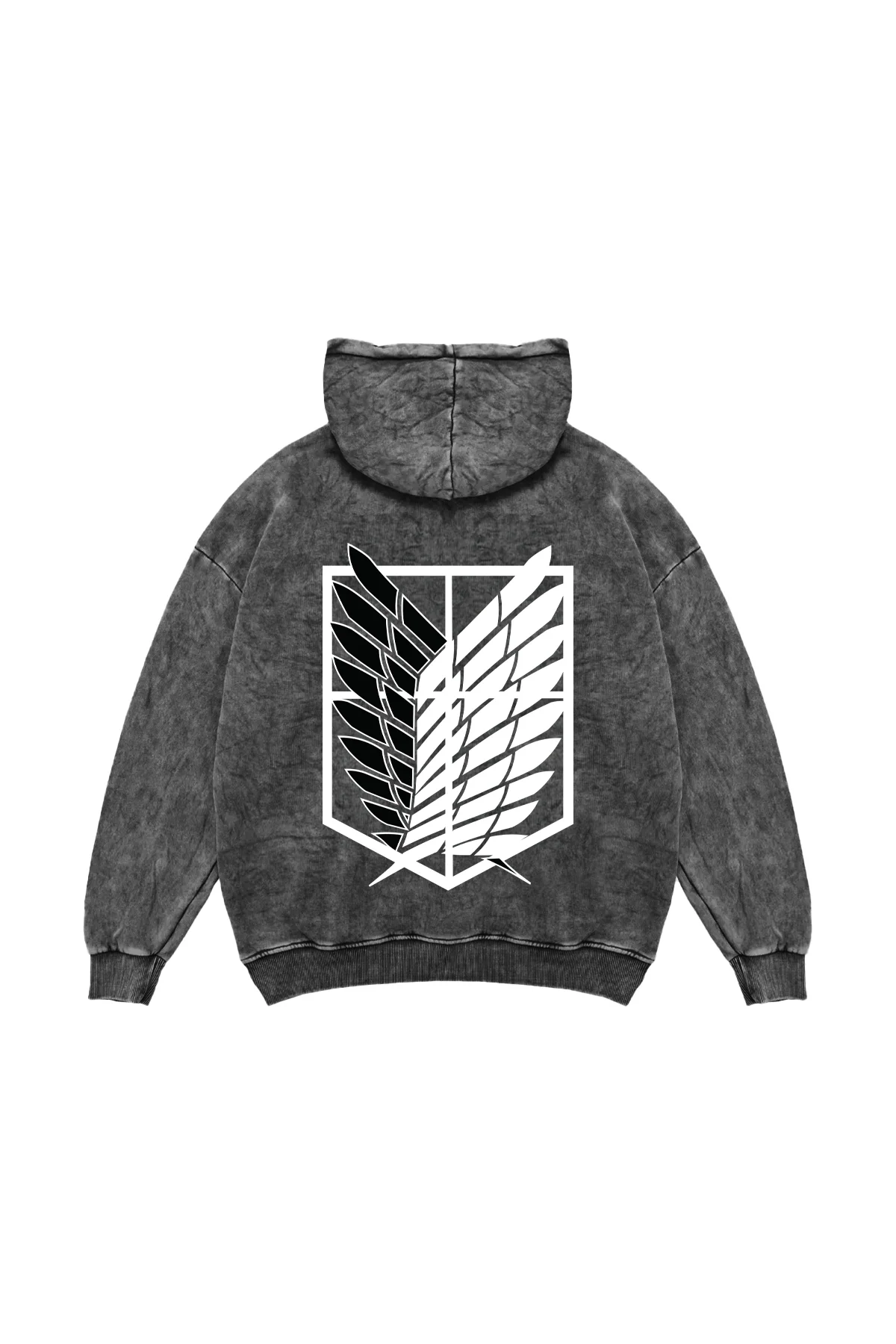 Wings of Freedom Baskılı Oversize Unisex Yıkamalı Siyah Hoodie