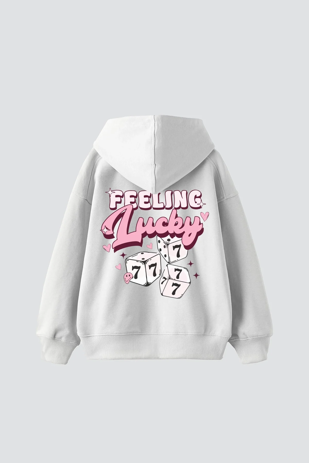 777 Lucky Baskılı Oversize Unisex Beyaz Hoodie