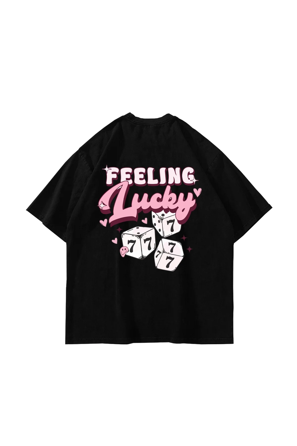 777 Lucky Baskılı Oversize Unisex Siyah Tshirt