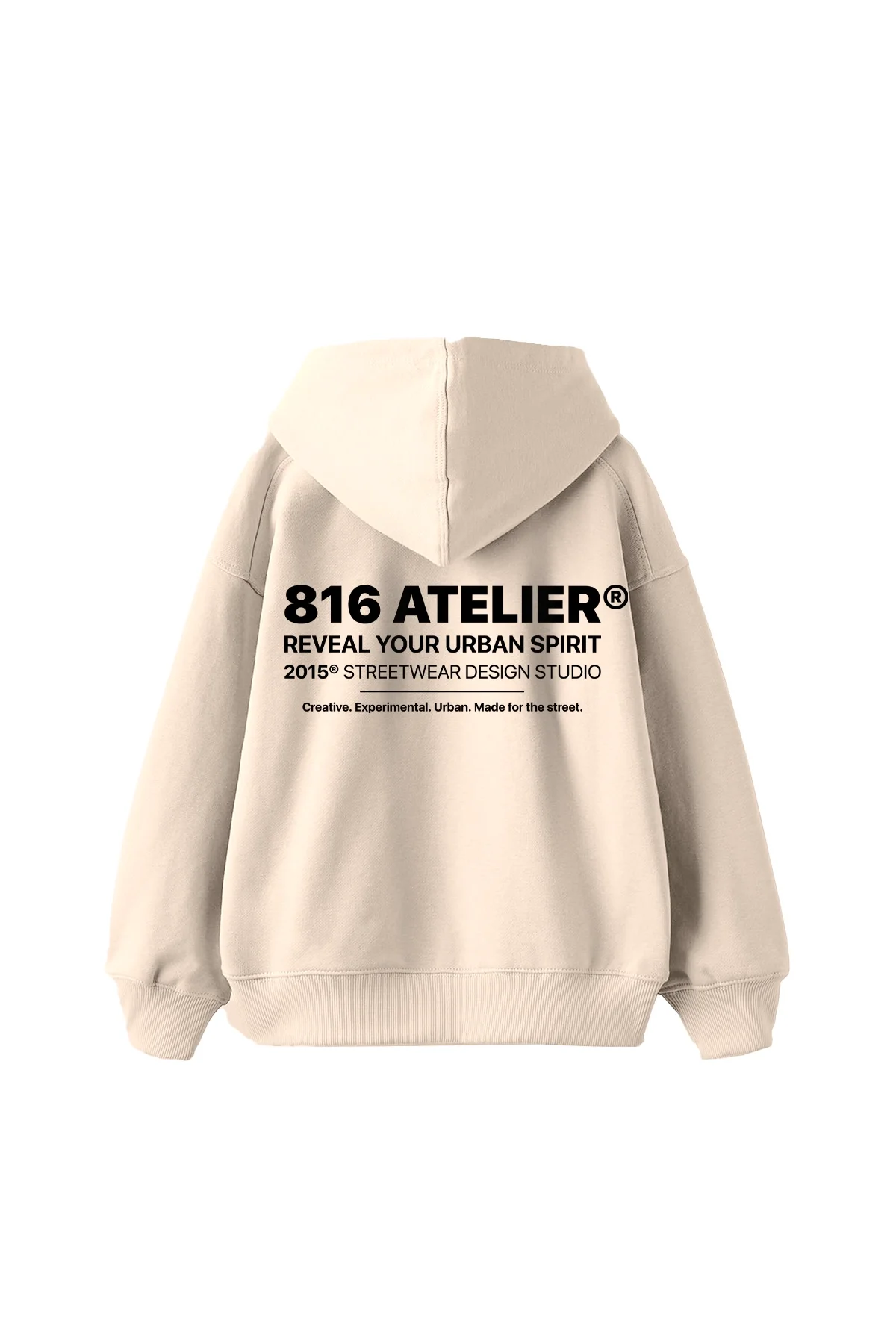 816 ATELIER® Baskılı Oversize Unisex Bej Hoodie