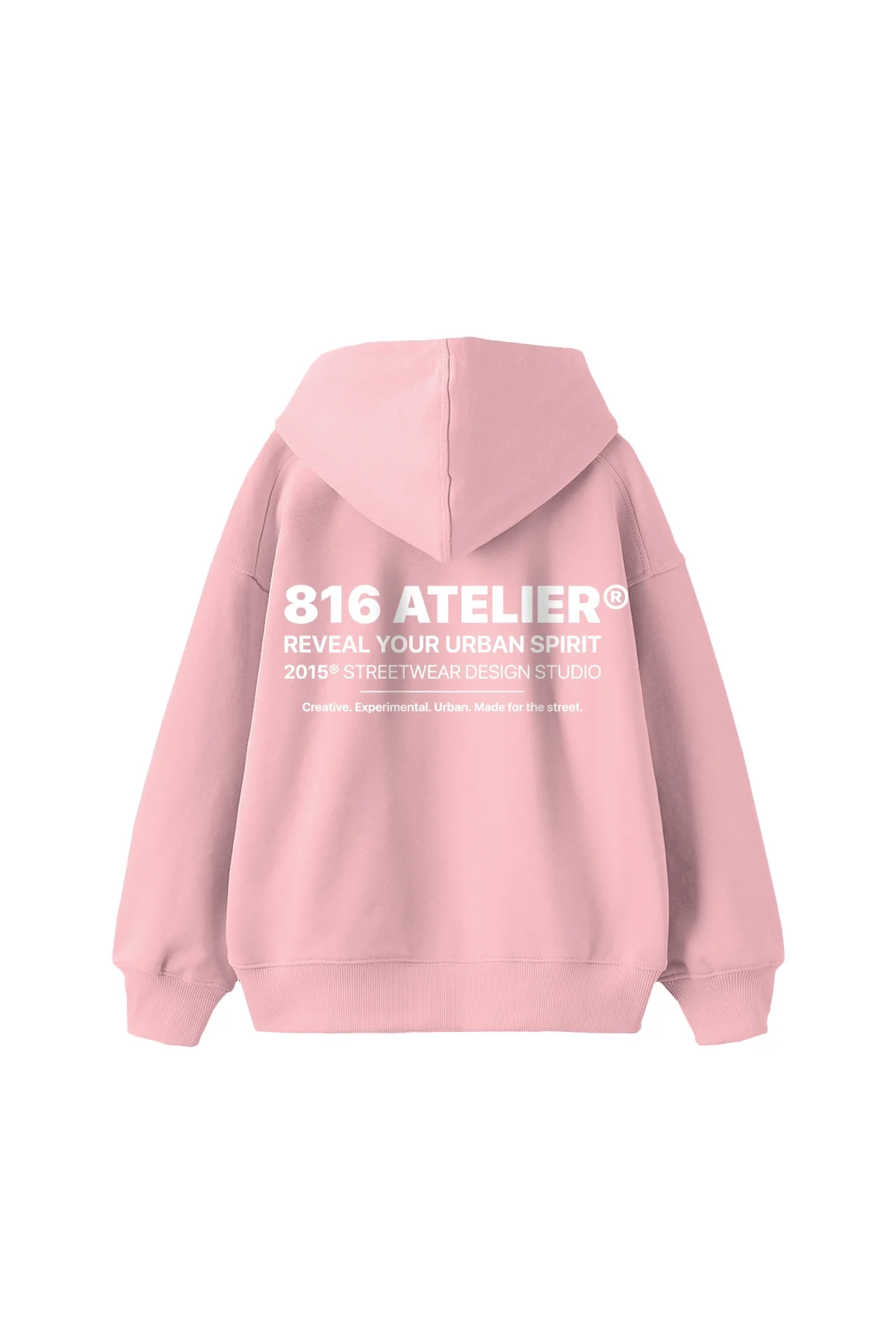 816 ATELIER® Baskılı Oversize Unisex Pembe Hoodie