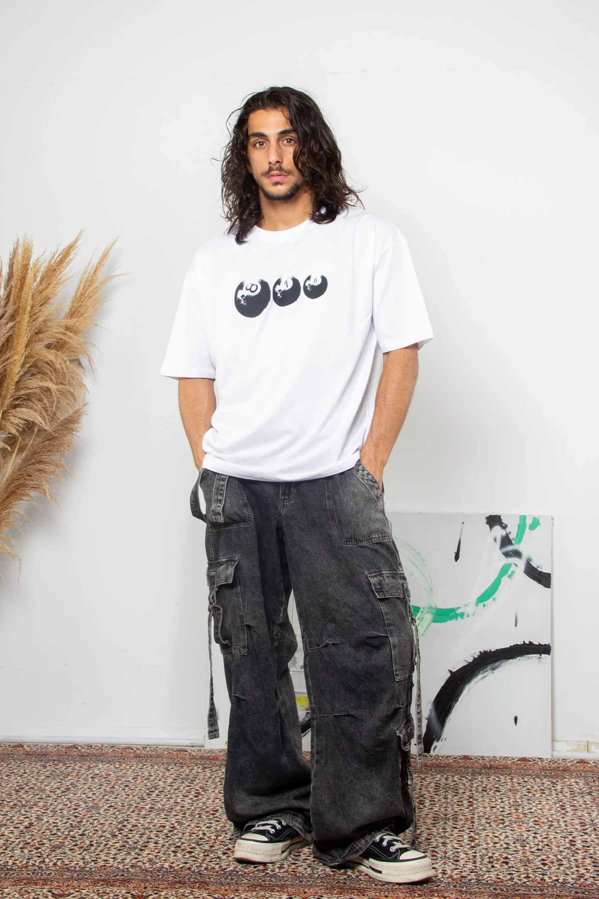 816 Billiard Ball Baskılı Beyaz Oversize Unisex Tshirt