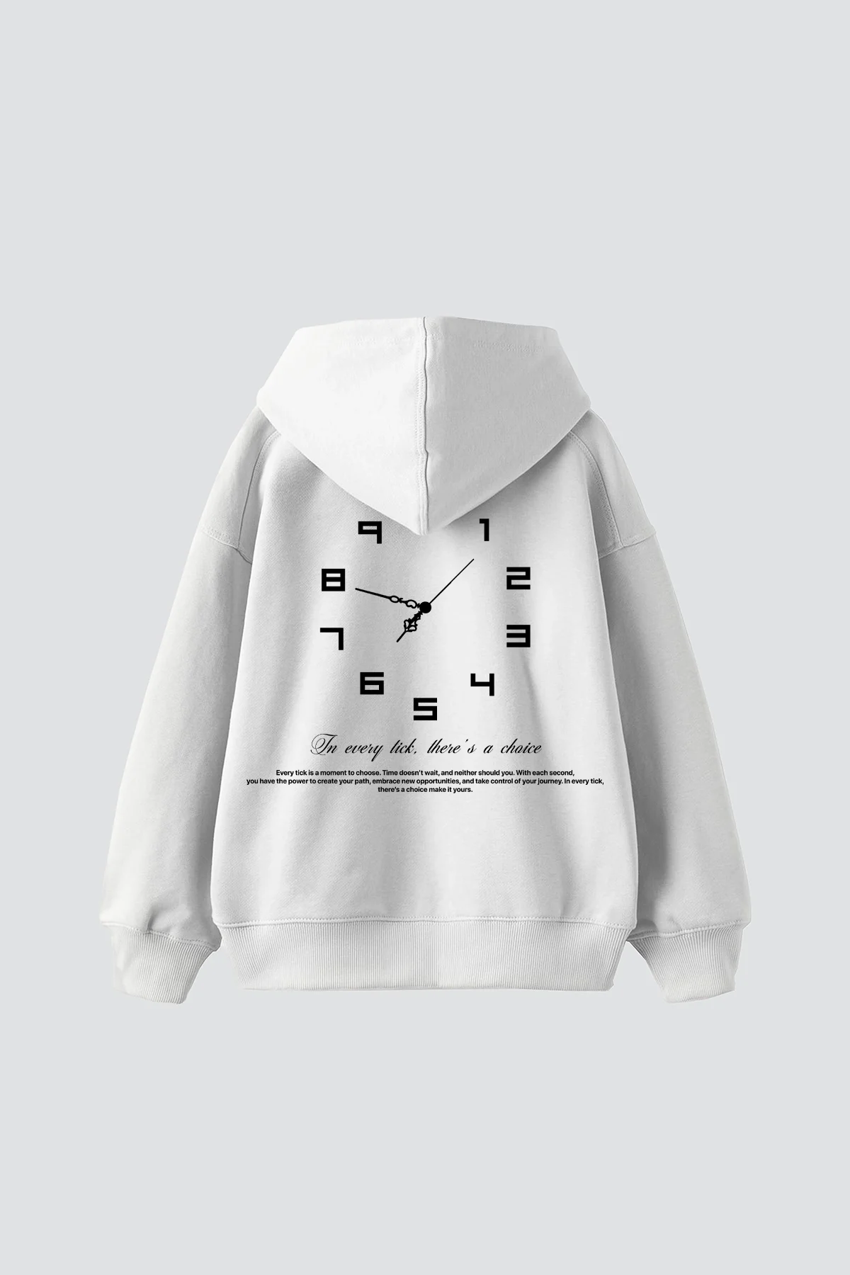 816 Clock Baskılı Oversize Unisex Beyaz Hoodie