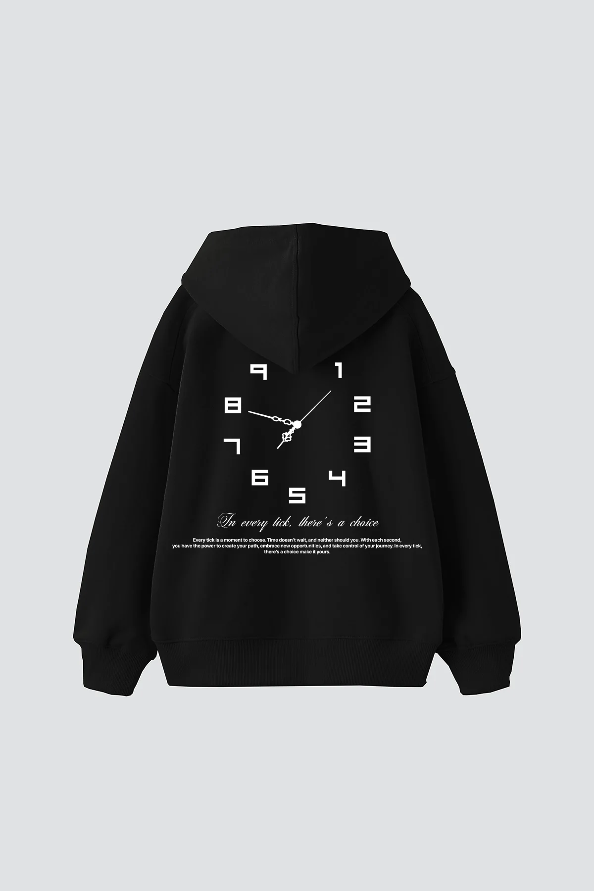 816 Clock Baskılı Oversize Unisex Siyah Hoodie