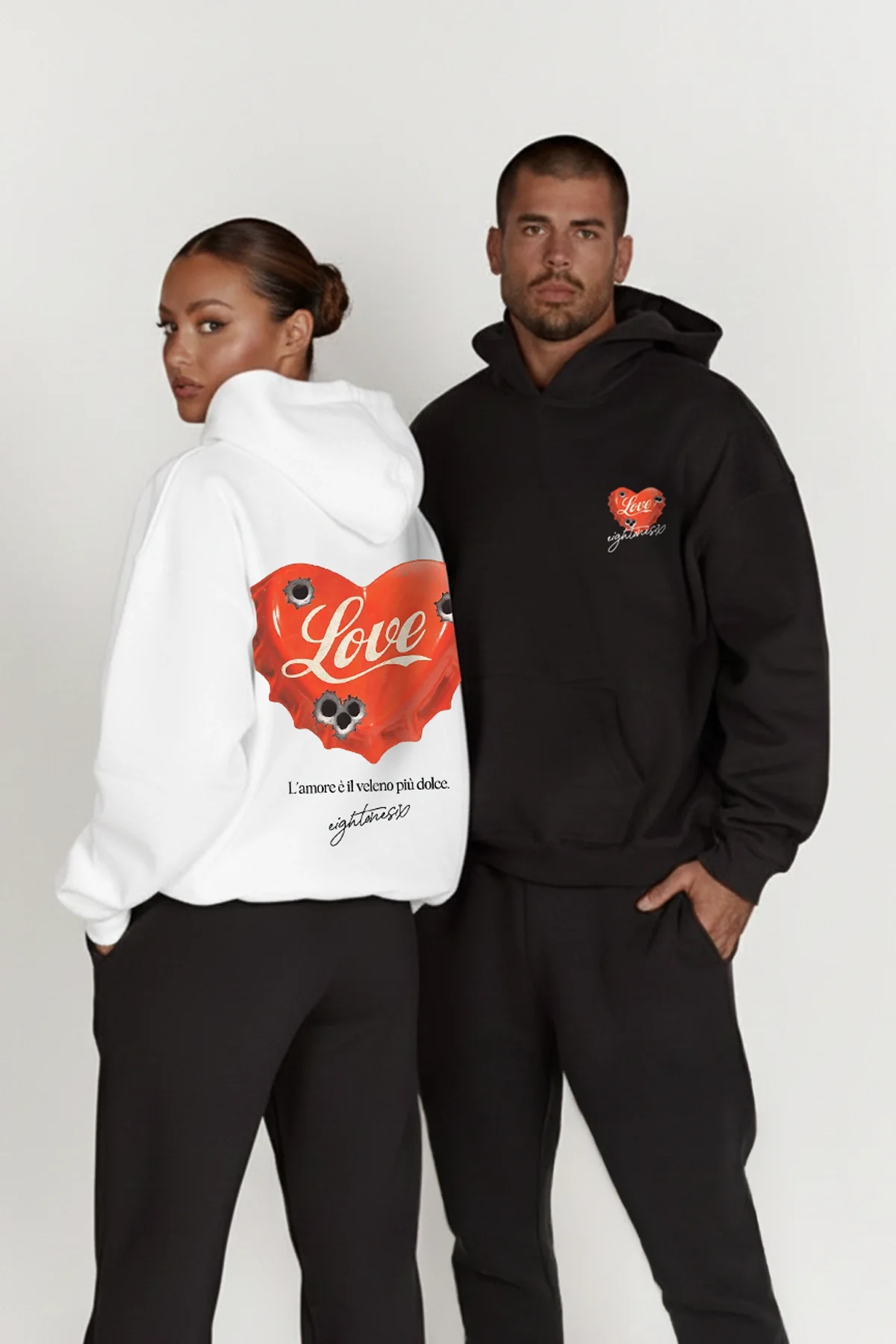 816 Love Baskılı Oversize Unisex Beyaz Hoodie